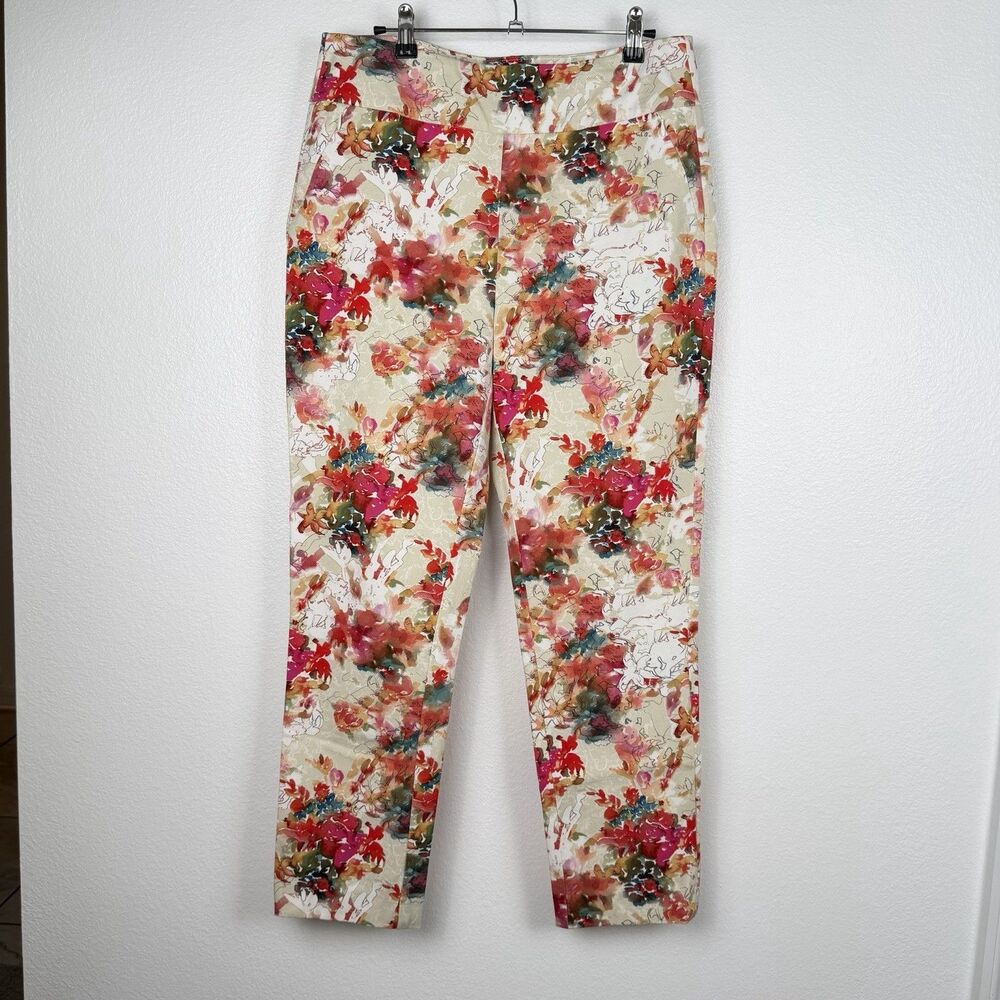 Soft Surroundings High Rise Floral Print Pull On Ankle Pants Stretch M Pockets